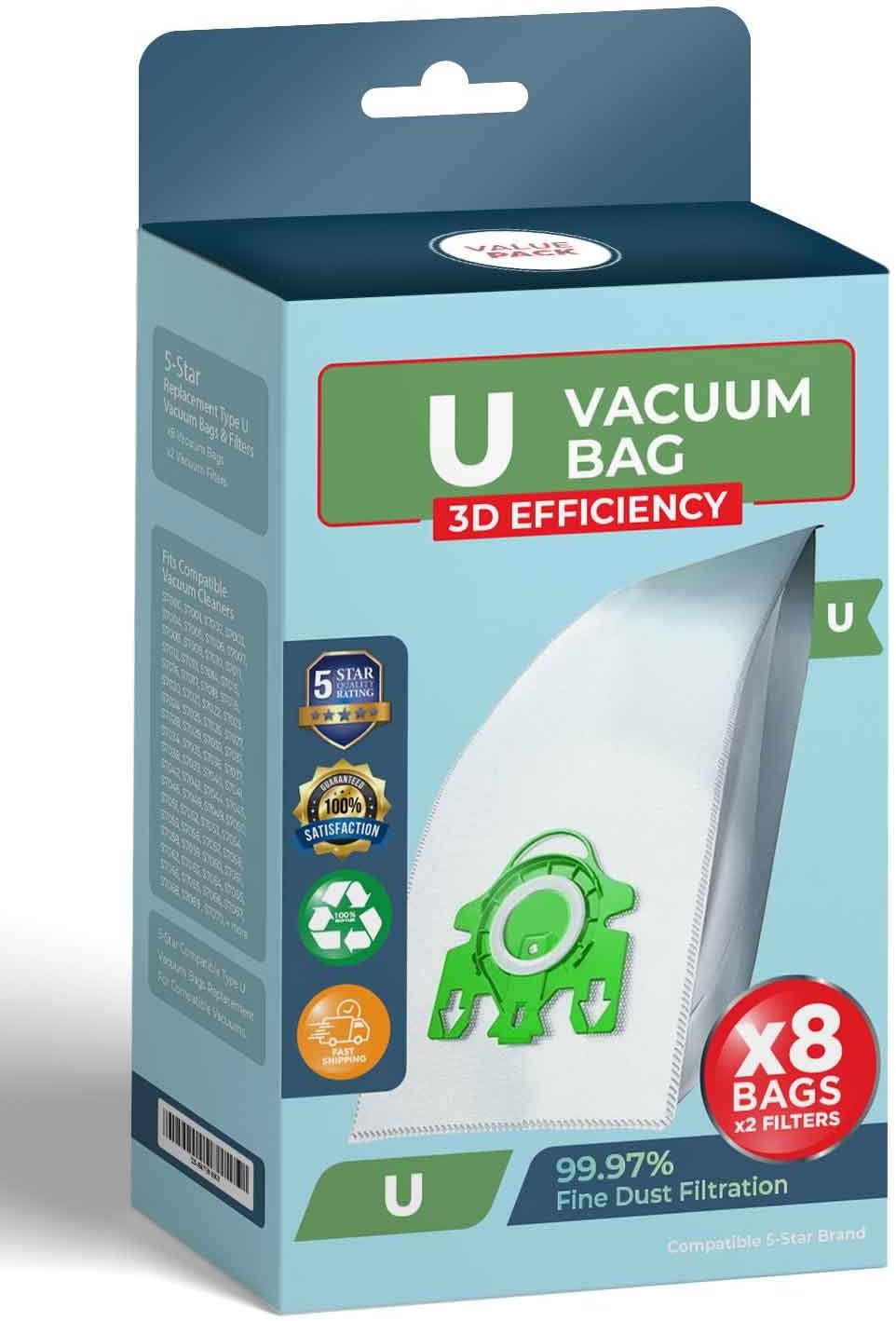 Miele Type U AirClean 3D Efficiency Vacuum Cleaner Bags 8 Pack + 2 Filters